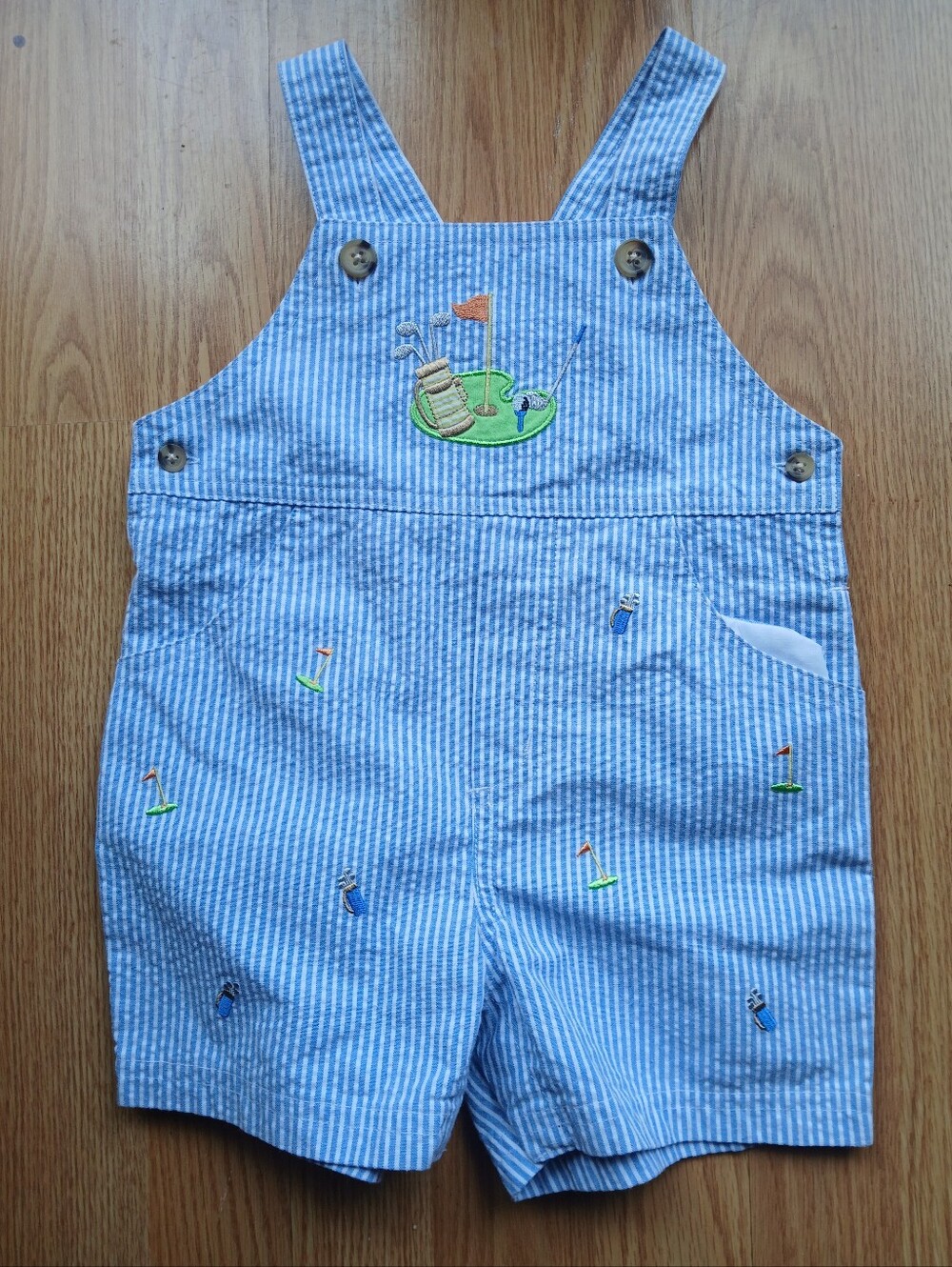 Starting Out Boutique Blue Striped Golf Embroidered Shortalls for Kids Sz 18 M